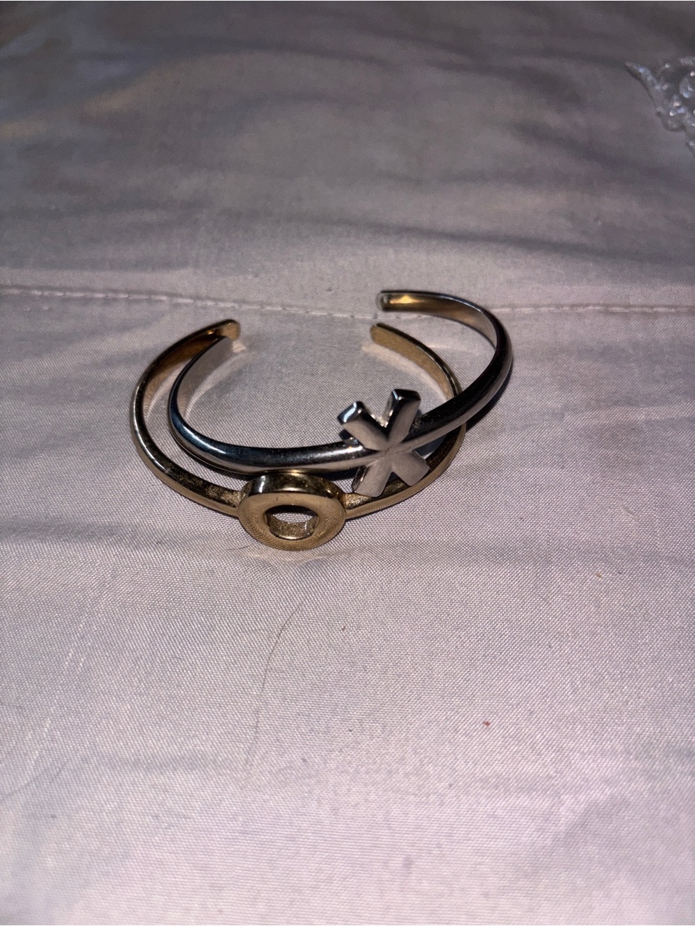 Mixed Metal XO Cuff Bracelet - Silver and Gold